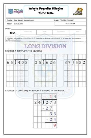 Classwork long division-third term-math-third grade