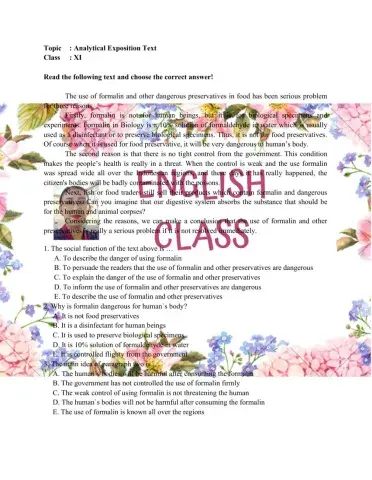 Analytical Exposition Test (I)