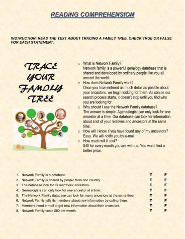 READING COMPREHENSION. Trace Your Family Tree.