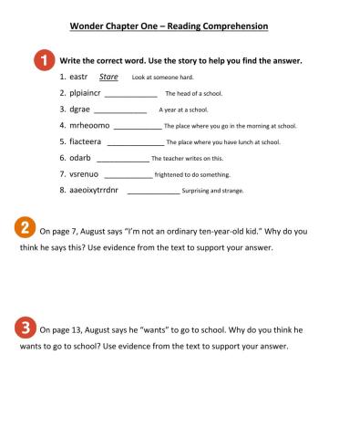 Wonder (A2) - Chapter One - Questions