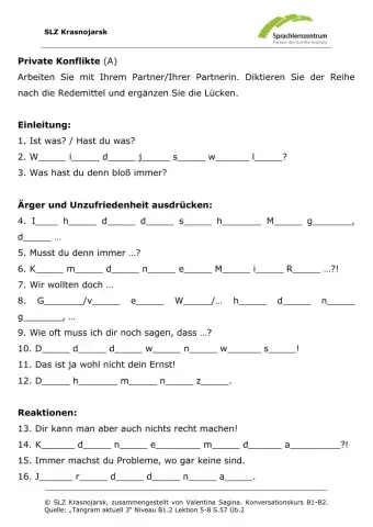 Redemittle Konflikte im Alltag A