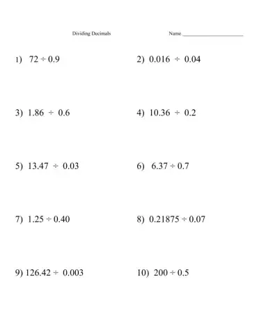 Decimal- Dividing Decimals by Decimals 9-2