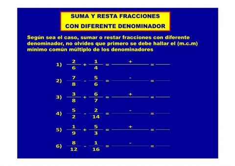 Sumas y Resta de Fraccionarios Diferente Denominador