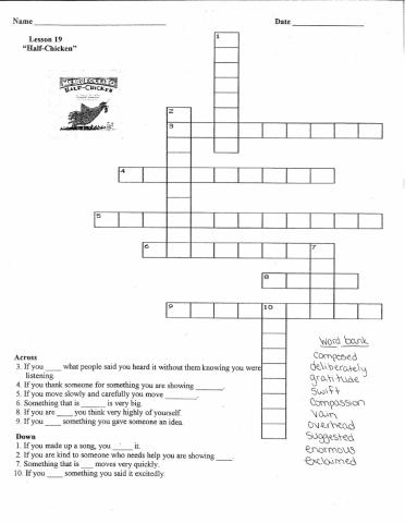 Half Chicken Lesson 19 Vocab Crossword