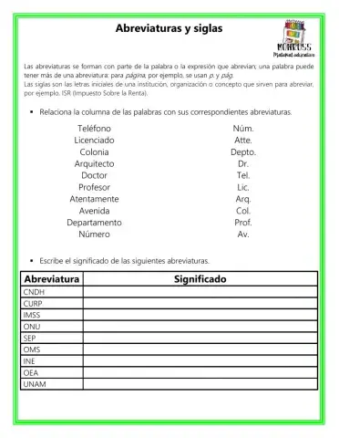 Abreviaturas y Siglas