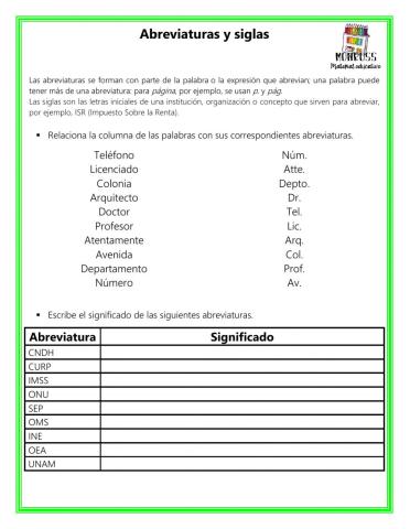 Abreviaturas y Siglas