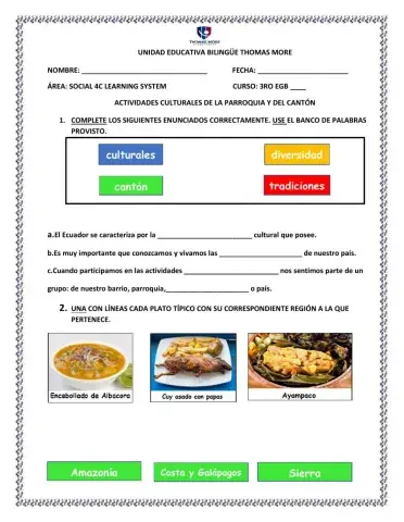 Actividades culturales de la parroquia y el cantón ecuatoriano