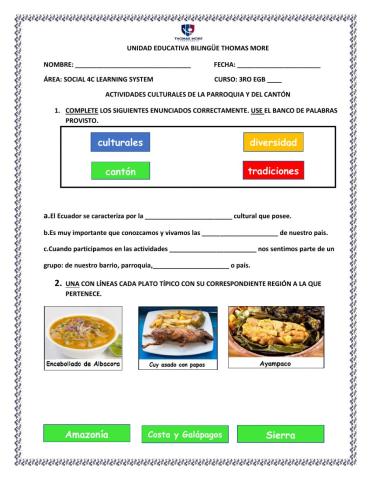 Actividades culturales de la parroquia y el cantón ecuatoriano