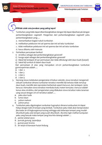 Kuis reproduksi gymnnospermae, paku, dan lumut