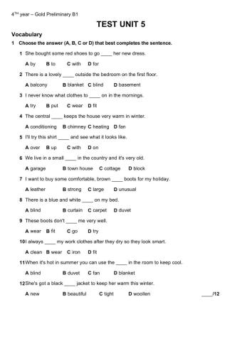 Gold Preliminary Test Unit 5
