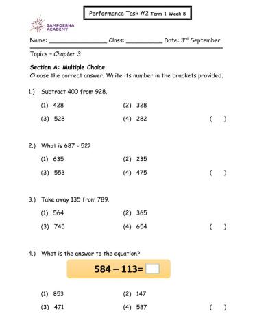 Math Performance Task -2 Term 1 Week 8 Day 4 Thursday