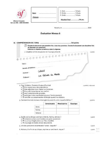 Niveau 6 examen 2020