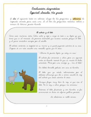 Prueba diagnóstica 4to grado