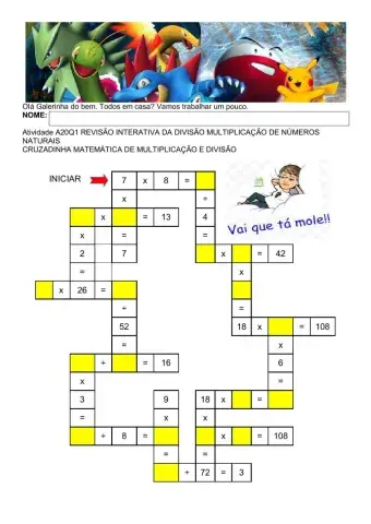 Cruzadinha matemática de multiplicação e divisão-A20Q1