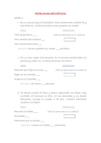 Problemas Aritméticos Nivel 1