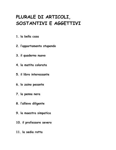 plurale articoli, nomi e aggettivi