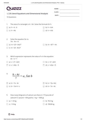 Literal equations and dimensional analysis