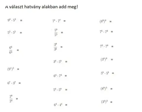 Hatványozás azonosságai