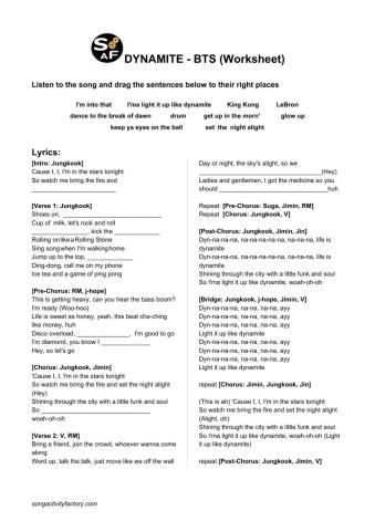 BTS - Dynamite (Worksheet)