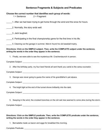 Fragment & Subjects and Predicates