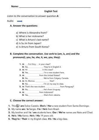 Verb to be - Test (Basic)