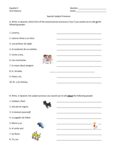 Spanish Subject Pronouns Homework