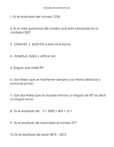 Exámen de matemáticas