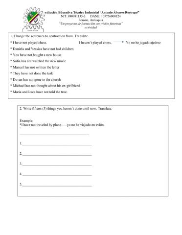 Grado 10 present perfect negative