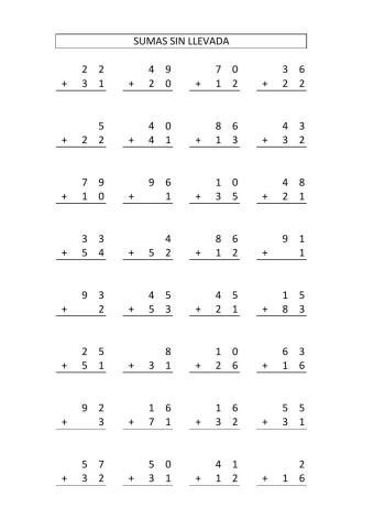 69 páginas de sumas sin llevada para imprimir