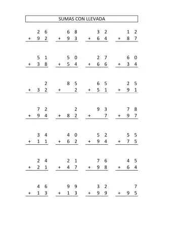 260 páginas de sumas con llevada para imprimir