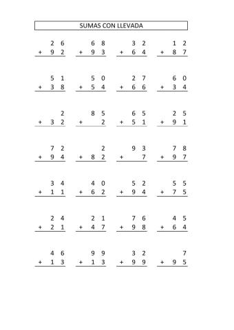 260 páginas de sumas con llevada para imprimir