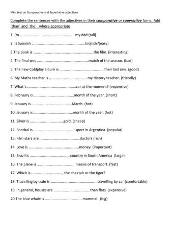 Comparative and Superlative adjectives
