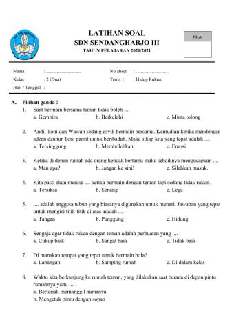 Latihan soal tema 1