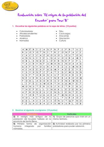 Evaluación sobre “El origen de la población del Ecuador”