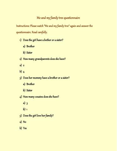 Me and my family tree questionnaire