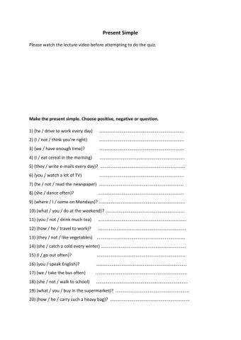 Present Simple Exercise 1