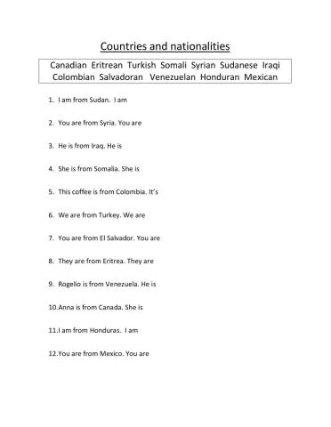 Countries and Nationalities 