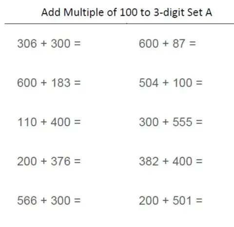 Add multiples of 100 to numbers up to 1000
