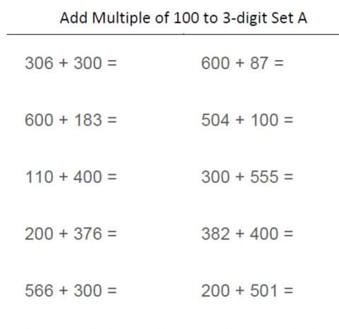 Add multiples of 100 to numbers up to 1000
