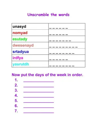Unscramble the days of the week