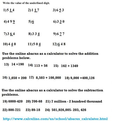 Place value worksheet