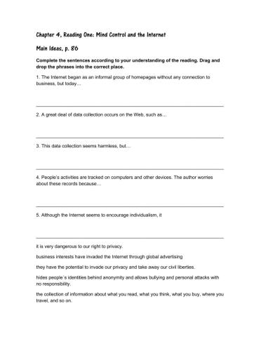 Main Ideas, Reading 1