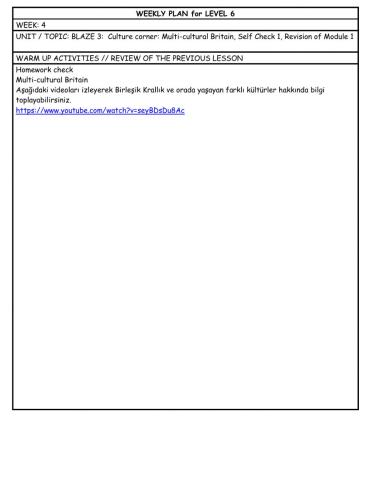 Weekly Plan for level 6 (Week 4)