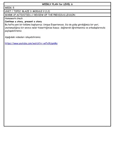 Weekly Plan for level 6(Week 5)