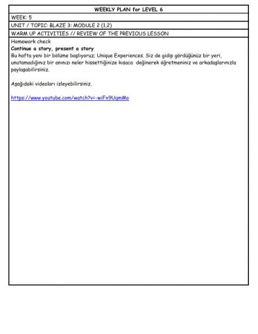 Weekly Plan for level 6(Week 5)