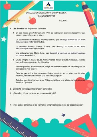 Evaluación de Lectura Comprensiva