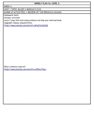 Weekly Plan for level 6 (Week 6)