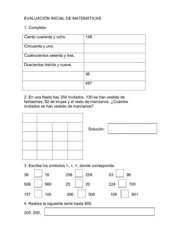 Evaluación inicial matemáticas