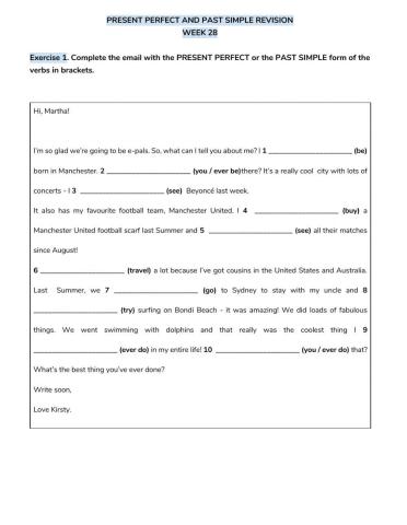 Present perfect vs Simple Past revision (Week 28)