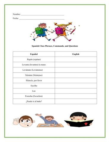 Spanish Class commands